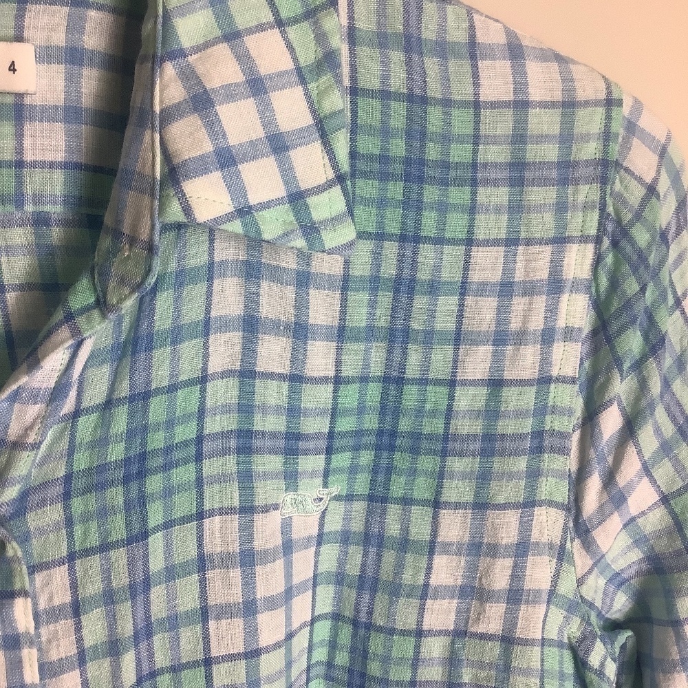Vineyard Vines Women's Linen Relaxed Checks Button Down Shirt Size 4 - Picture 10 of 13